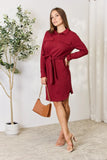 Culture Code Full Size Tie Front Half Zip Long Sleeve Shirt Dress - Rosa Apparel