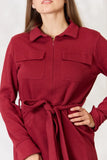 Culture Code Full Size Tie Front Half Zip Long Sleeve Shirt Dress - Rosa Apparel