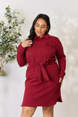 Culture Code Full Size Tie Front Half Zip Long Sleeve Shirt Dress - Rosa Apparel