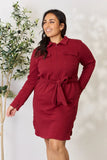 Culture Code Full Size Tie Front Half Zip Long Sleeve Shirt Dress - Rosa Apparel