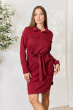 Culture Code Full Size Tie Front Half Zip Long Sleeve Shirt Dress - Rosa Apparel