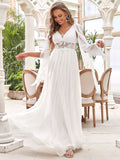 Deep V Neck A-Line Floor Length Wedding Dress - Rosa Apparel