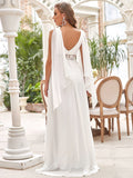 Deep V Neck A-Line Floor Length Wedding Dress - Rosa Apparel