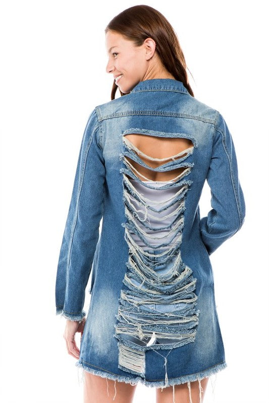 Denim Cutout Jeans Jacket By Claude - Rosa Apparel