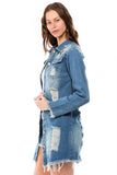 Denim Cutout Jeans Jacket By Claude - Rosa Apparel