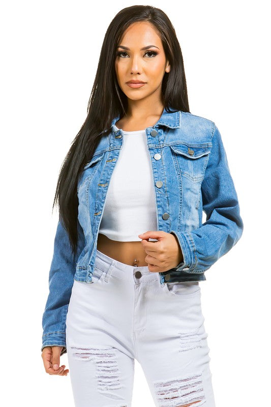 Denim Hobo Jeans Jacket Long Sleeves Front Button By Claude - Rosa Apparel