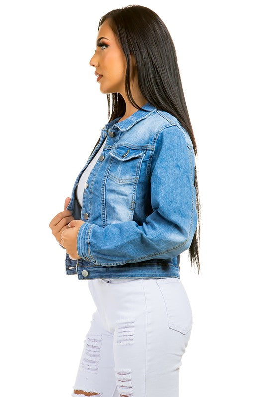 Denim Hobo Jeans Jacket Long Sleeves Front Button By Claude - Rosa Apparel