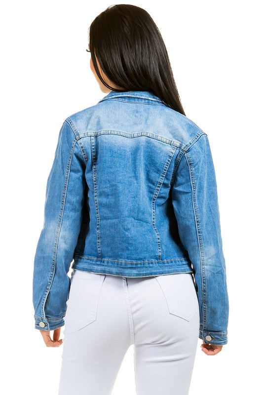 Denim Hobo Jeans Jacket Long Sleeves Front Button By Claude - Rosa Apparel