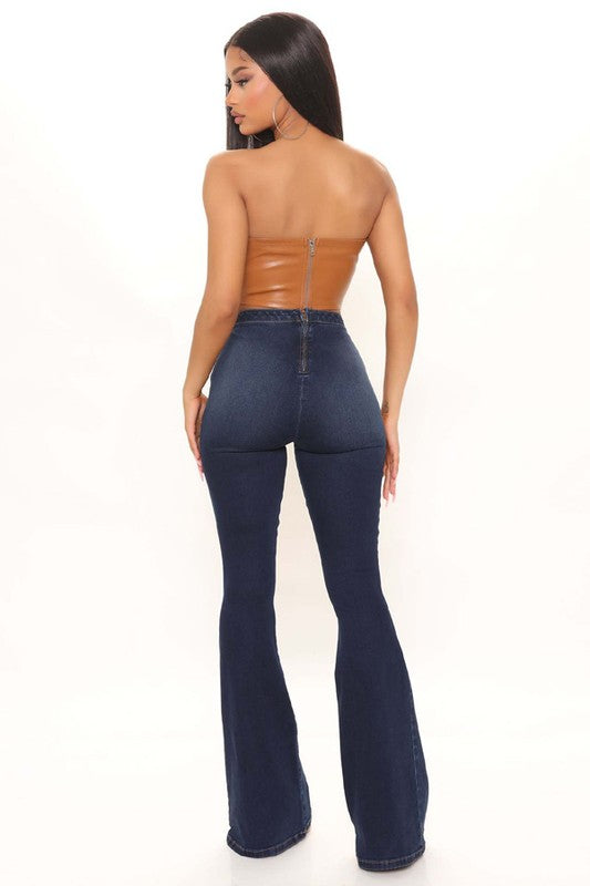 Denim Jean Sexy Waist Design Back Zipper Up By Claude - Rosa Apparel