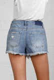 Denim Lab USA Frayed Hem Distressed High Rise Non-Stretch Denim Shorts - Rosa Apparel