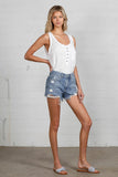 Denim Lab USA Frayed Hem Distressed High Rise Non-Stretch Denim Shorts - Rosa Apparel