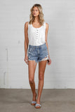 Denim Lab USA Frayed Hem Distressed High Rise Non-Stretch Denim Shorts - Rosa Apparel