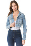 Denim Stud All Over Crop Chic Jacket By Claude - Rosa Apparel