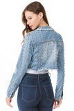 Denim Stud All Over Crop Chic Jacket By Claude - Rosa Apparel