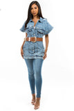 Denim Vest Jacket Front Button Short Sleeves By Claude - Rosa Apparel