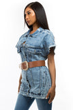 Denim Vest Jacket Front Button Short Sleeves By Claude - Rosa Apparel