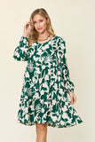 Double Take Full Size Printed Ruffle Hem Long Sleeve Midi Dress - Rosa Apparel