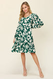 Double Take Full Size Printed Ruffle Hem Long Sleeve Midi Dress - Rosa Apparel