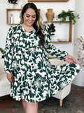 Double Take Full Size Printed Ruffle Hem Long Sleeve Midi Dress - Rosa Apparel