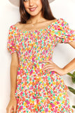 Double Take Smocked Sweetheart Neck Flounce Sleeve Mini Dress - Rosa Apparel