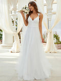 Double V Neck Lace Tulle Wedding Dress - Rosa Apparel