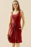 Doublju Full Size Round Neck Ruched Sleeveless Dress with Pockets - Rosa Apparel