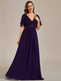 Elegant V Neck Appliques Pleated Floor Length Bridesmaid Dress - Rosa Apparel