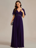 Elegant V Neck Appliques Pleated Floor Length Bridesmaid Dress - Rosa Apparel