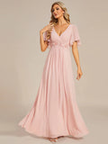 Elegant V Neck Appliques Pleated Floor Length Bridesmaid Dress - Rosa Apparel