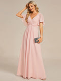 Elegant V Neck Appliques Pleated Floor Length Bridesmaid Dress - Rosa Apparel