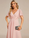 Elegant V Neck Appliques Pleated Floor Length Bridesmaid Dress - Rosa Apparel