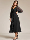 Shiny Chiffon Wedding Guest Dress with Long Sleeve Ever Pretty