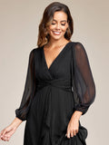 Shiny Chiffon Wedding Guest Dress with Long Sleeve Ever Pretty