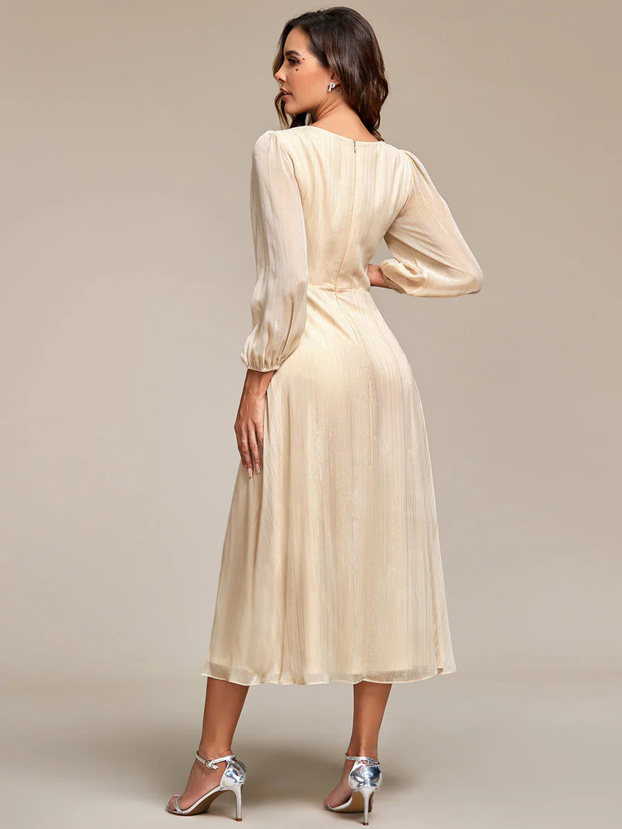 Shiny Chiffon Wedding Guest Dress with Long Sleeve Ever Pretty