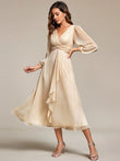 Shiny Chiffon Wedding Guest Dress with Long Sleeve Ever Pretty