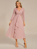 Shiny Chiffon Wedding Guest Dress with Long Sleeve Ever Pretty