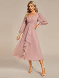 Shiny Chiffon Wedding Guest Dress with Long Sleeve Ever Pretty