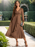 Shiny Chiffon Wedding Guest Dress with Long Sleeve Ever Pretty