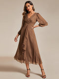 Shiny Chiffon Wedding Guest Dress with Long Sleeve Ever Pretty