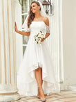 Off Shoulder Asymmetrical Hem Lace & Tulle Wedding Dress - Rosa Apparel