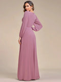 Elegant Floor Length Long Lantern Sleeves Formal Dress - Rosa Apparel