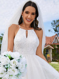 Elegant A-Line Floor Length Keyhole Neck Sleeveless Wedding Dress - Rosa Apparel