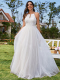 Elegant A-Line Floor Length Keyhole Neck Sleeveless Wedding Dress - Rosa Apparel