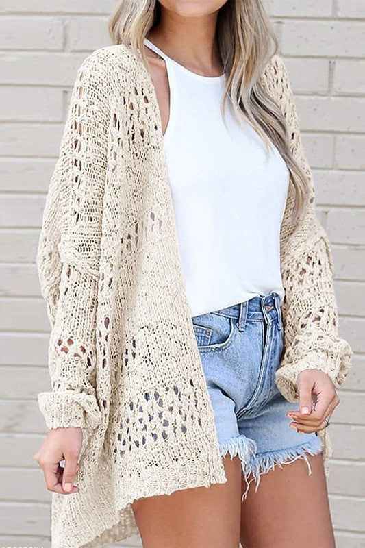 Elegant Crochet Dolman Knit Sleeve Cardigan by EG fashion - Rosa Apparel