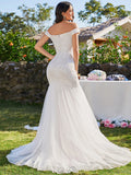 Elegant Fishtail Floor Off Shoulder Sleeveless Wedding Dress - Rosa Apparel