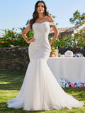 Elegant Fishtail Floor Off Shoulder Sleeveless Wedding Dress - Rosa Apparel