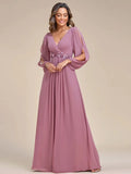 Elegant Floor Length Long Lantern Sleeves Formal Dress - Rosa Apparel