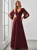 Elegant Floor Length Long Lantern Sleeves Formal Dress - Rosa Apparel