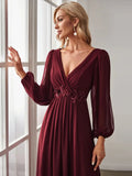 Elegant Floor Length Long Lantern Sleeves Formal Dress - Rosa Apparel