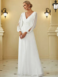 Elegant Floor Length Long Lantern Sleeves Formal Dress - Rosa Apparel